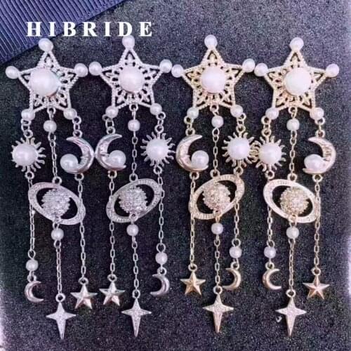 HIBRIDE Bohemia Style Moon Star Long Drop Earrings For Women Big Gold Color Women Bridal Earring Brincos Bijoux GIfts E-511