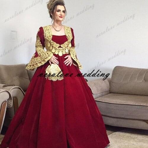 Traditional Kosovo vestidos formales Arabic Velvet Evening Dresses Lace Applique Prom Dress robe de soirée Specail Occasion Wear