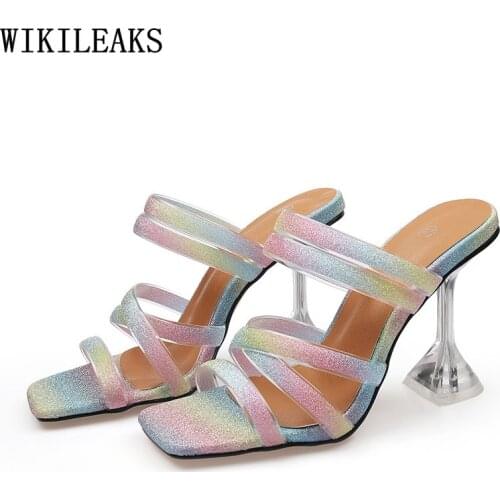 Jelly Shoes Woman Slippers Square Toe Heels Pumps Women Shoes High Heels Women Slippers Women Summer 2021 Designer Slides Scarpe