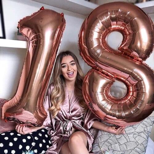 32/40inch Number 18 Balloon Gold Silver Pink Color Digit Foil Balloons For Boy Girl 18th Birthday Anniversary Party Decoration