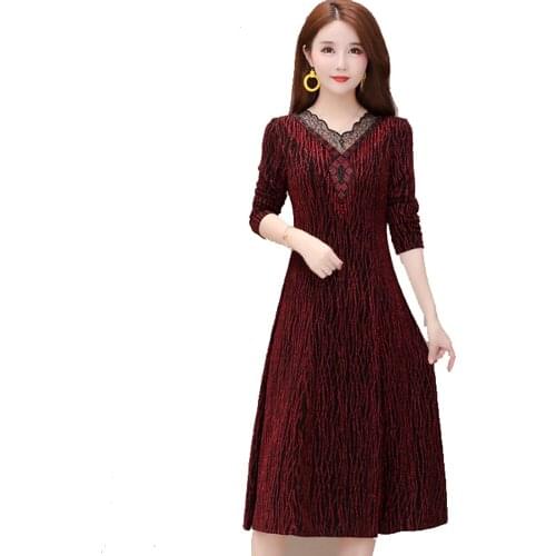 Women Casual Knee-length Dress Plus Size Arrival Long sleeve Mesh Autumn Dresses For Office Lady Women Loose Elegant Dress