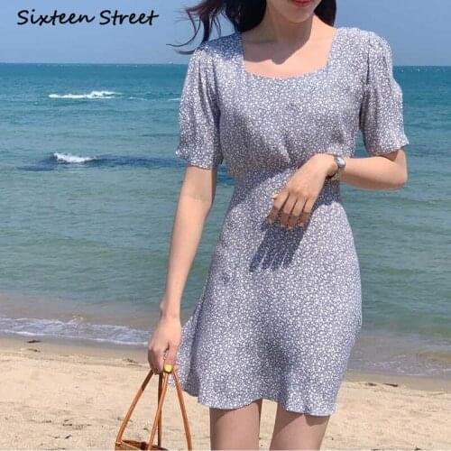 Dresses for Women Girl Retro Floral Dress Summer High Waist Harajuku Vestido De Mujer Y2k Aesthetic Korean Fashion Clothing 2021