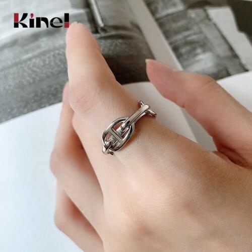 Kinel Vintage Personality Korean 925 Sterling Silver Lndex Finger Rings for Women Fashionable 18k Gold Jewelry Open Bague