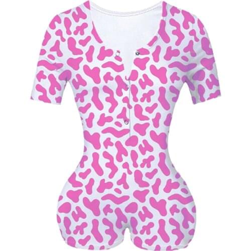 Letter Printed Sexy Women Summer Playsuit Jumpsuit Short Sleeve Deep V Neck Female Sleep Wear