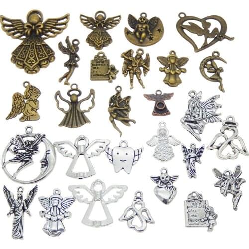 GraceAngie 10pcs Alloy Angel Wing Shape Metal Pendant Retro Charms Color Handmade Mixed Randomly DIY Necklace Jewelry 5-50mm