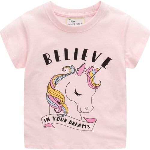 2021 Summer Fashion Girls Unicorn T-Shirt Children Girls Short Sleeves Pink Tees Baby Kids Cotton Tops For Girls Clothes 2-7Y