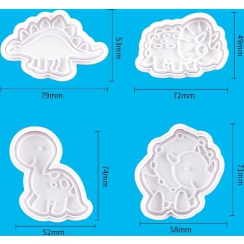 4pcs/set Dinosaur Plastic Biscuit Mold DIY Kitchen Cake Decorating Tools Cookie Cutter Stamp 124E