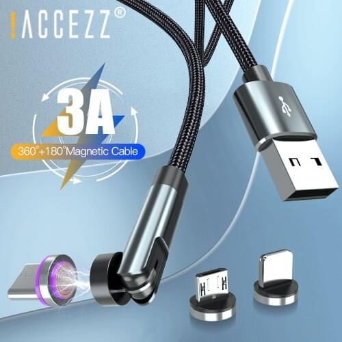 !ACCEZZ 3A 540 Magnetic Cable Fast 3A Data Cable Micro USB Type C for iPhone 12 Pro Samsung USBC Magnet Phone Charging Data Cord