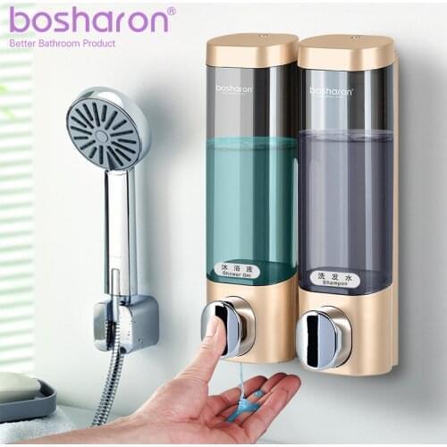 Bathroom Accessories Liquid Soap Dispenser Wall Mount 300ml Plastic Shampoo Dispensers Double Hand Kitchen Detergent Bottle