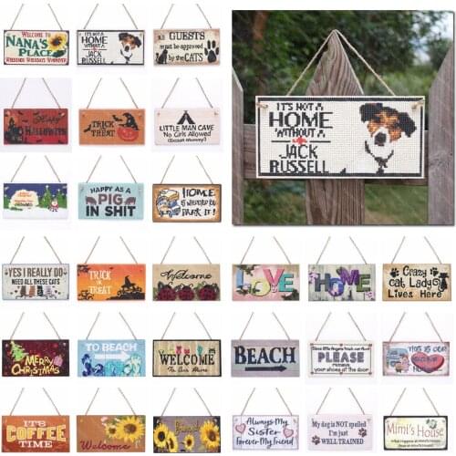 DIY Diamond Painting Wooden Hanging Signs Animal Text Rhinestone House Number Flower Diamond Art Doorplate For Door Decoration