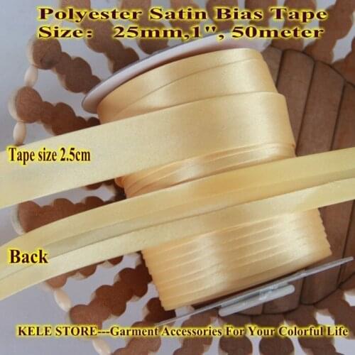 Free shipping-Polyester satin Bias Tape,bias binding size:25mm 1" 50meter light golden yellow for DIY item Tailors Edging tape