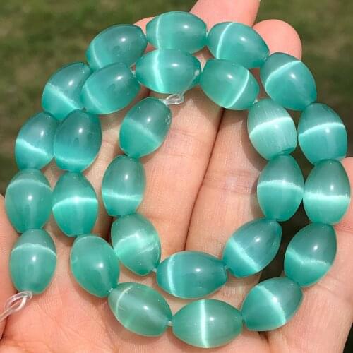 8x12mm Top Quality Mint Green Rice Shape Cats Eye Stone Oval Loose Spacer Moon Crystal Beads For Jewelry Making DIY Bracelets