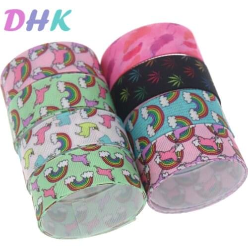 DHK 5yards leaf horse rainbow Printed Grosgrain Ribbon Accessory Hairbow Headwear Decoration DIY Wholesale OEM E1764