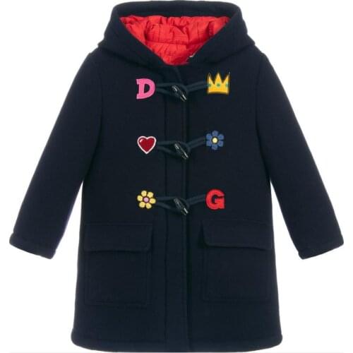 Baby boys girls Children Winter woolen Coats Outfits Kids Hooded Wool Blends Horn Button Top