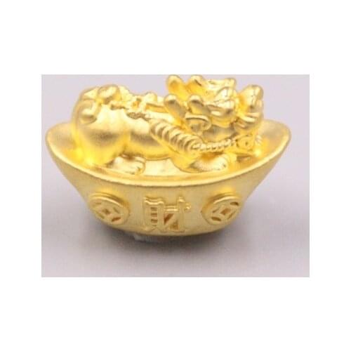 Fine Pure 999 24K Yellow Gold Bead 3D Coin Ingot Yuanbao Pixiu DIY Pendant Men Women Lucky Gift 1.3g