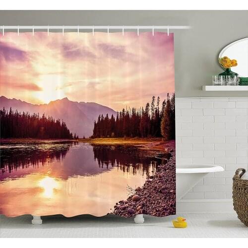 Landscape Shower Curtain Grand Teton Mountain Range at Sunset Jackson Lake Calm National Park USA Home Decor Bathroom Curtains