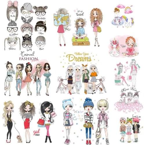 Cute Girls Heat Transfers Vinyl Stickers Prints For Clothing Iron on Transfers For Clothing Thermo-Sticker Clothing Stickers DIY