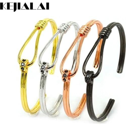 Fashion Men Bangle Famous Brand Bracelet Micro Pave Black CZ Gold Tone Open Cuff Adjustable Bangles for Women Luxury Jewelry