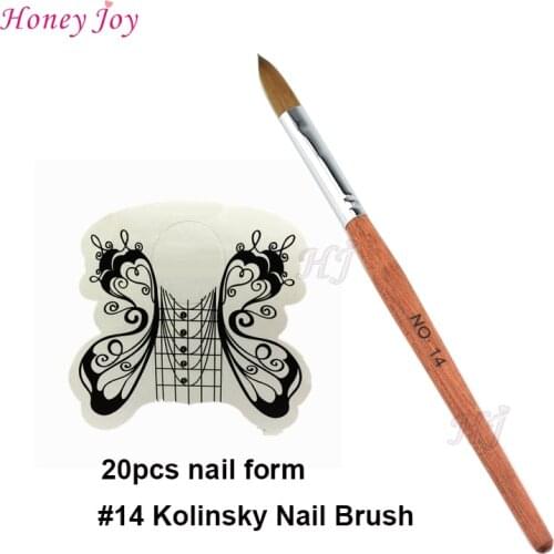 Fine Hair Acrylic Nails Tool Kit Set SIZE no.14 Kolinsky Sable Acrylic Nail Art Brush + 20pcs White Butterfly Nail Form Nail