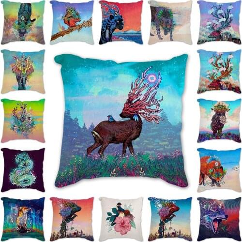 Cushion Covers Christmas Pillows Elk Deer owl fox wolf elephant Throw Pillow For Living Room Home Decorations Cushion Cover