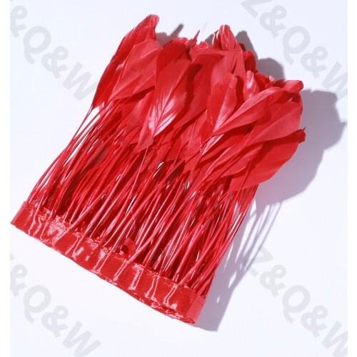 New style 15-20CM(6-8 inches) torn head goose feather dyed red cloth edge 2meters DIY craft performance costume skirt decoration