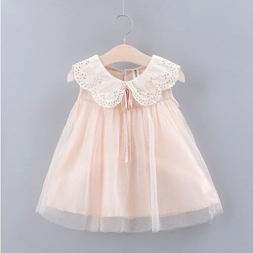 Toddler Kid baby girl clothes dresses Solid Bow Lace collar Tulle Party Princess baby girl dress summer Clothing ropa de bebes