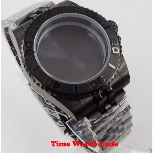 Fully black 40mm Watch Case parts with Jubilee bracelet fit for NH35 NH36 automatic movement Sapphire Glass PVD Coated