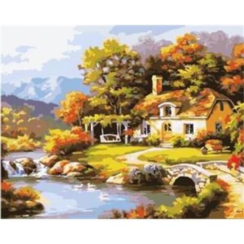 DRAWJOY Framed Landscape DIY Painting By Numbers Painting & Calligraphy DIY Digital Oi Painting By Numbers Home Decor