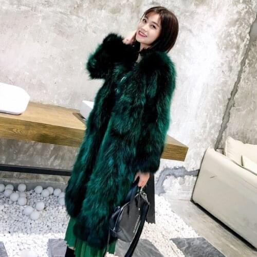 Luxury Women Real Fox Fur Long Coat Thick Warm Shearling Overcoat Party Hairy High Quality Natural Fox Fur Outwear Long Jacket