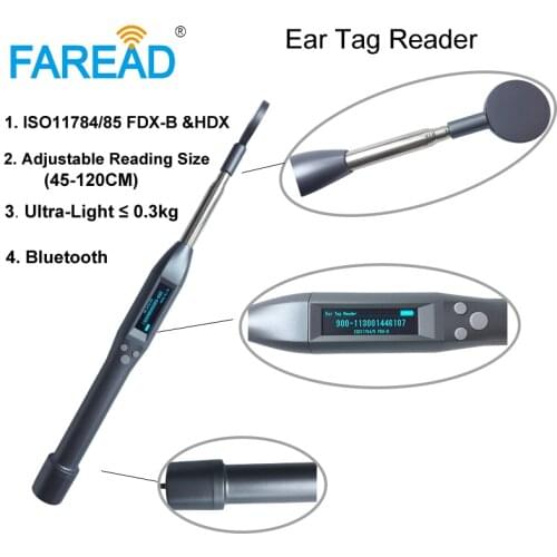 134.2khz ISO11784/5 FDX-B and HDX ear tag reader RFID long adjustable bluetooth stick scanner IOS and android