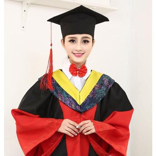 Bachelor Gown School Uniforms Student College Graduation 2Pcs Robe Hat Sets Unisex 6 Colors University Plus Size 2021 New