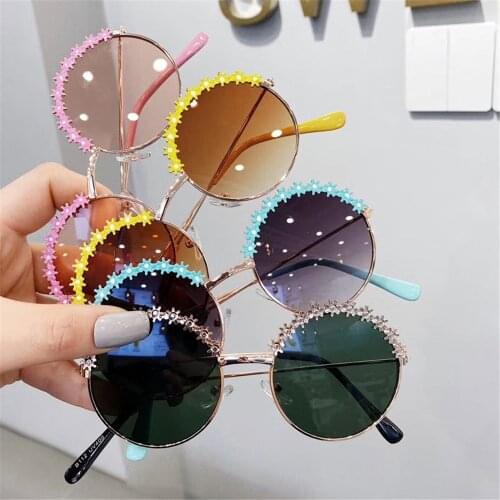 2021 Summer Fashion Kids Metal Frame Sun Glasses Girls Boys Flower Childrens Mirror Eyeglasses Uv400 Womens sunglasses