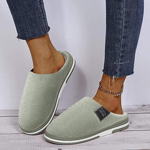 Men Slippers Memory Foam Slippers Women Home 2021 Winter Non Slip Male House Shoes Stripe Couple Casual Indoor Plush Shoes