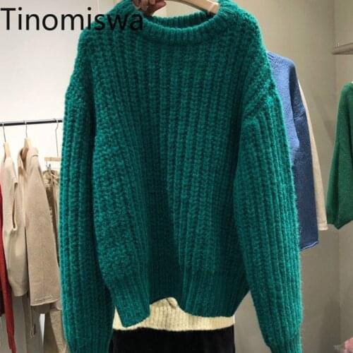 Tinomiswa Autumu Winter Loose Pullover Sweater Women Solid Color O Neck Long Sleeve Pull Femme Loose Casual Vintage Knit Tops