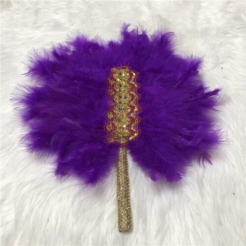 1pcs African Handmade Hand Fan Ladies Turkey Feather HandFan for Wedding Party with Sequins Single Side Feather Fans-30