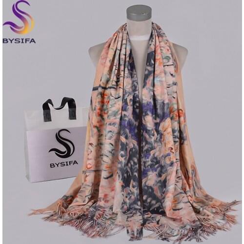 [BYSIFA] Women Khaki Blue Wool Neck Scarf Shawl Fashion Brand Thicken Warm Long Scarves Wraps Winter Tassel Scarves Cachecol