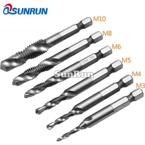 1pcs HSS 4341 hex shank drilling tapping integrated composite tap metric system