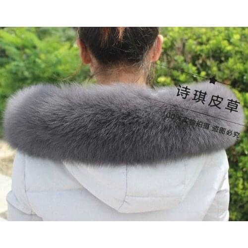 10 Colors Genuine Fox Fur Detachable Collar Scarfs Fashion Coat Sweater Detachable Jacket Luxury Fur Collar C002-darkgrey
