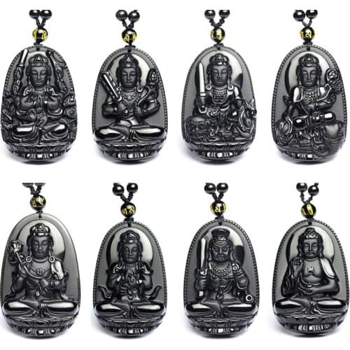 2018 High Quality Unique Natural Black Obsidian Carved Buddha Lucky Amulet Pendant Necklace for Women Men Pendants Jewelry Gifts