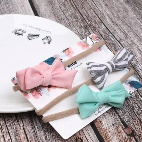 3pcs Removable Bow Flowers Nylon Baby Headband Non-marking Cute Girl Head Bands Turban Newborn Kids Hairbands Hair Accessories