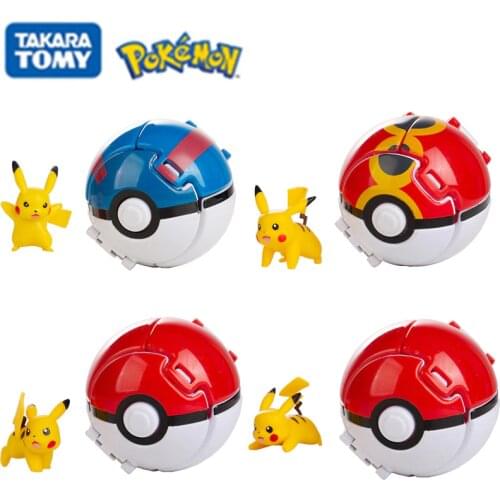 4Pcs/Set 7CM Pokemon Elf Ball Toy Pocket Monster Pokeball Anime Action Figure Pikachu Different Poses Model Kids Birthday Gift
