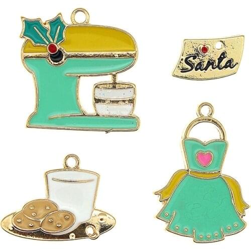 5pcs/lot 24*25mm Christmas Breakfast Enamel Coffee Machine Skirt Charms For Earrings Bracelet Findings Handmade Pendant Jewelry