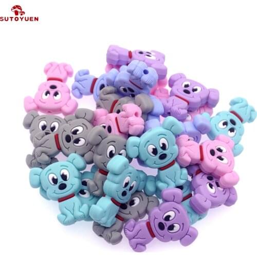 Sutoyuen 5pc Food Grade Cartoon Silicone Beads Mini Puppy Dog Baby Teether Bead BPA Free Chewing DIY Pacifier Baby Teething Toys