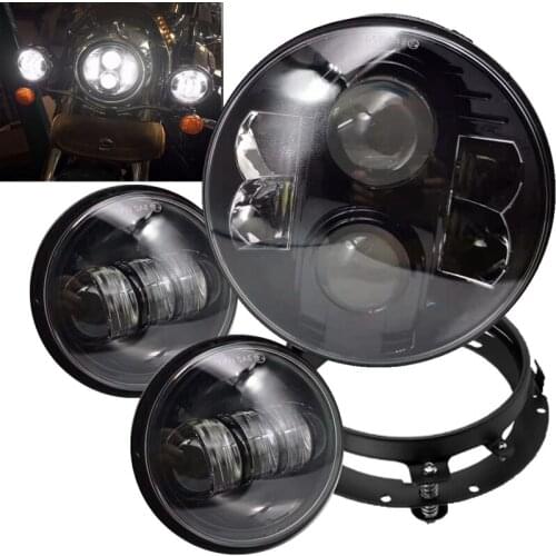 7 inch 80W Motorcycle LED Headlight Hi/Low Beam Headlamp with 4.5'' LED Passing Lamps Fog Lights for Road King Fat Boy Heritage