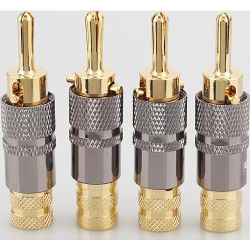 12pcs\lot New Brass Nakamichi Banana Plug with Lock Red And White Speaker Amplifier Connector Speaker Cable banana plug