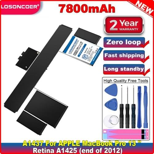 7800mAh A1437 Laptop Battery 74Wh 11.21V For Apple MacBook Pro 13" Retina A1425 Late 2012 Early 2013 Version MD212 MD231 MD101