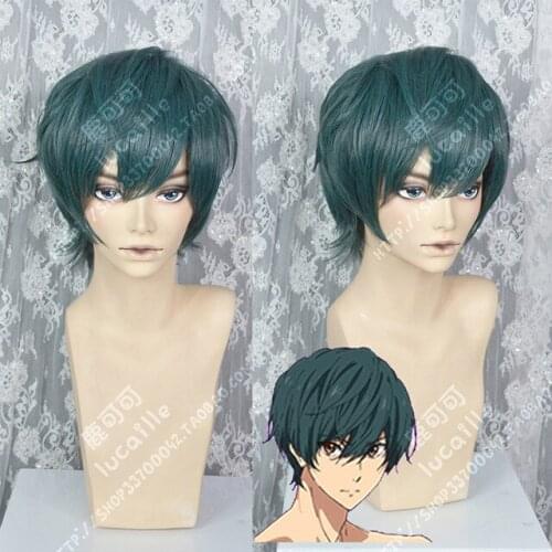 Anime Free!-Dive to the Future ikuya kirishima Green Short Fluffy Wigs Halloween Mens Synthetic Costume Anime Wigs + Wig Cap