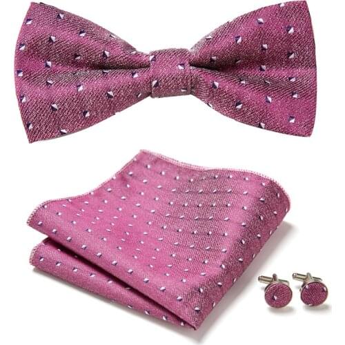 Brand Bow Tie Set for Men Pink Bowties For Mens Wedding Cravat Fashion Casual Bowtie Crutch Men Gifts
