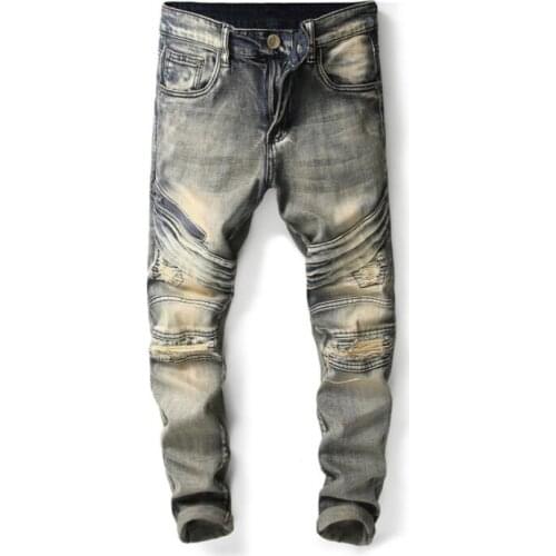 Cheap jeans men Multi Zip Sticker Broken Hole Retro jeans men trousers male denim pants motorcycle fashion designer