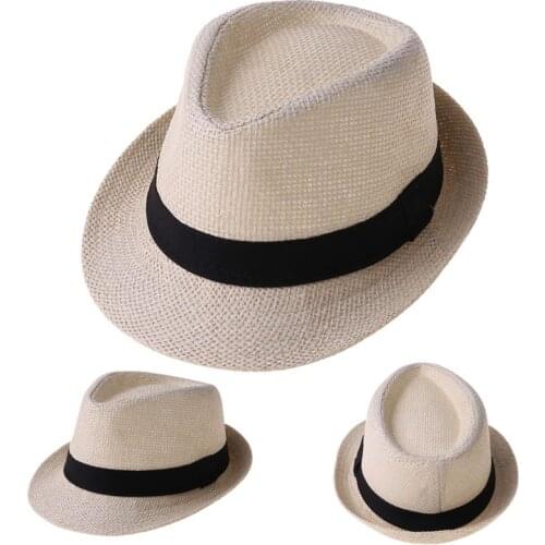 Children Kids Summer Beach Straw Hat Jazz Panama Trilby Fedora Hat Gangster Cap Outdoor Breathable Hats Girls Boys Sunhat